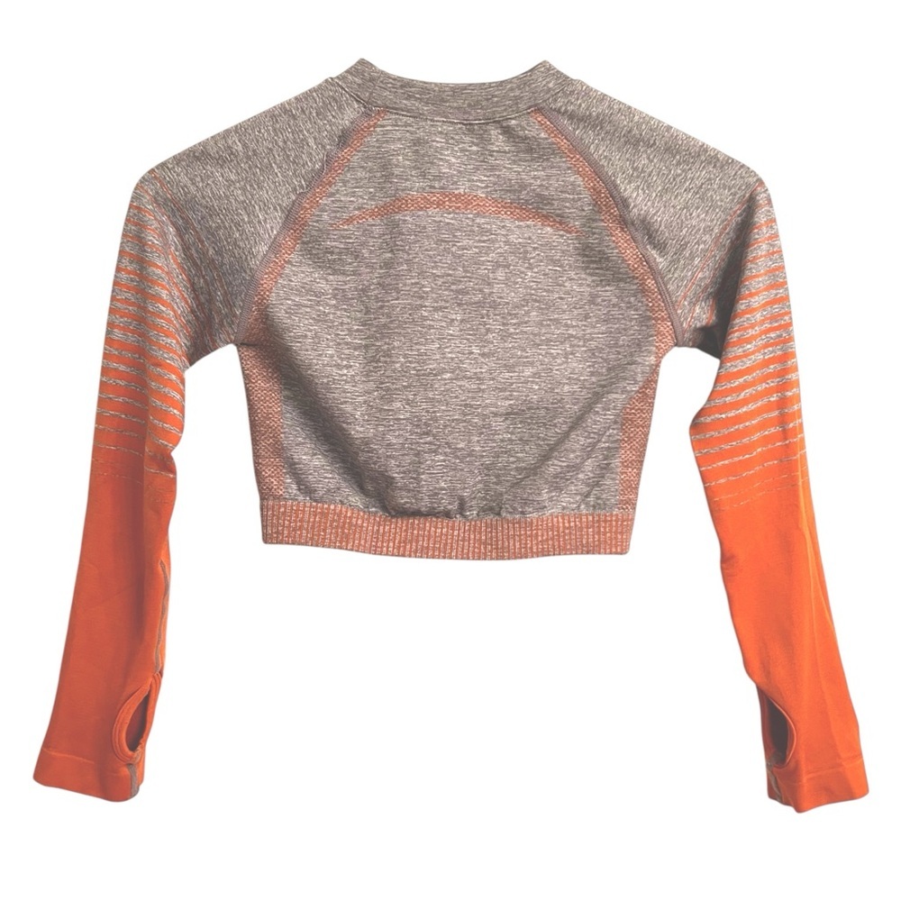 DHgate Heather Gray and Orange Ombré Long Sleeve Activewear Crop Top Size Small - Picture 4 of 6